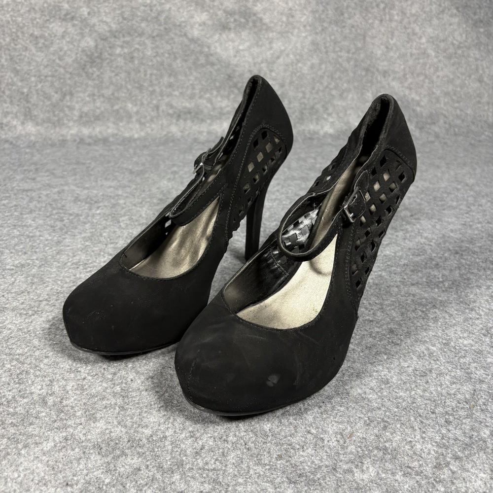 Madeline Girl Mary Jane‎ Platform Pumps 8.5 Black Laser Cut Lattice Stiletto